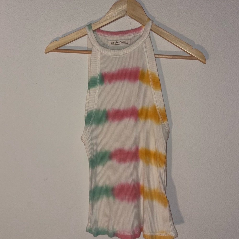 We The Free Tie-Dye Tank Top in White, Pink, Green, and Yellow